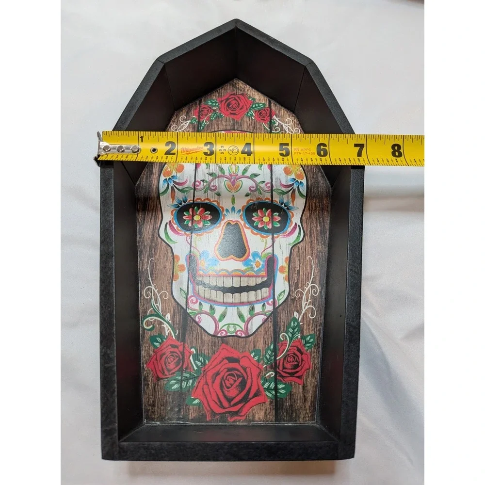 Ashland Day of the Dead Coffin Sugar Skull Wall Decor Black Rose‎ Floral 12in